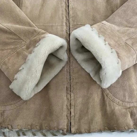 Women's Hooded Shearling Suede Coat - Tan Wilsons LEATHER - Picture 5 of 6